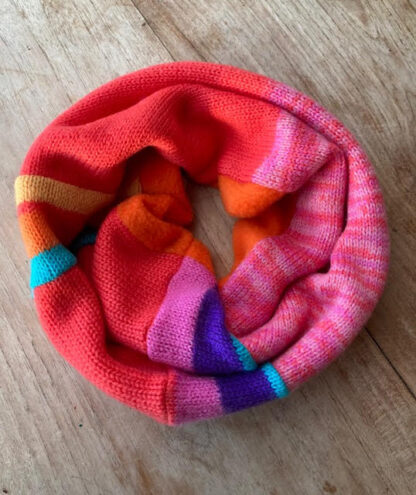 Bright Stripe Neckwarmer with Orange Fleece Lining