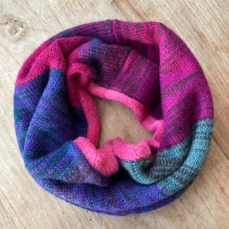 Plum Stripe Neckwarmer with Pink Fleece Lining