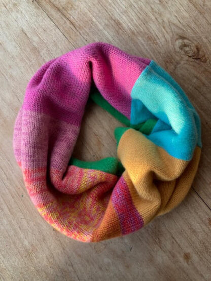 Rainbow Bright Neckwarmer with Green Fleece Lining