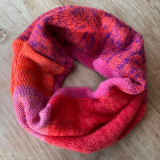 Red Stripe Neckwarmer with Pink Fleece Lining 