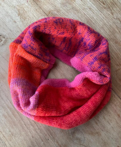 Red Stripe Neckwarmer with Pink Fleece Lining 